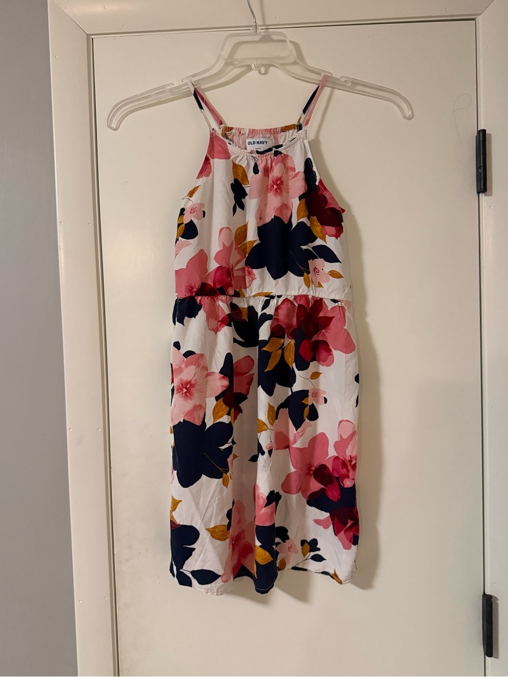 Old Navy White Romper with Pink, Navy & Mustard Floral Print
